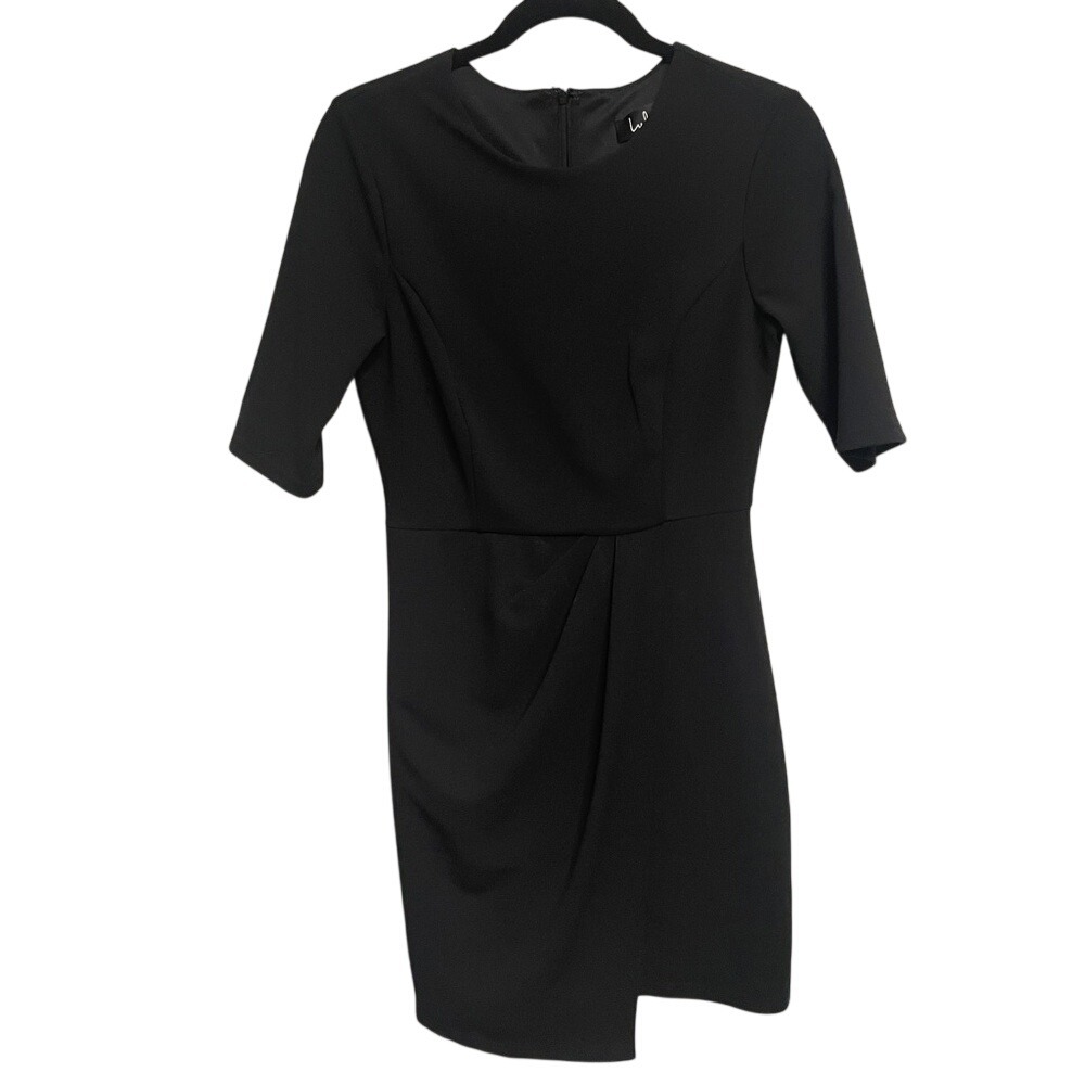 Lulus Black Sheath Dress Elbow Sleeve Tulip Skirt Asymmetrical Hem Medium‎